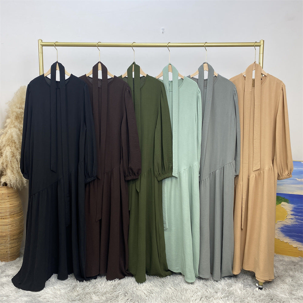 6738# New abaya crew neck wrinkle crepe fabric muslim women maxi dresses