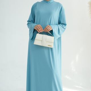 1905#High Neck Simple Daily Wear Plain Modest Abaya Women Muslim Dress Long Sleeve Slip Dress