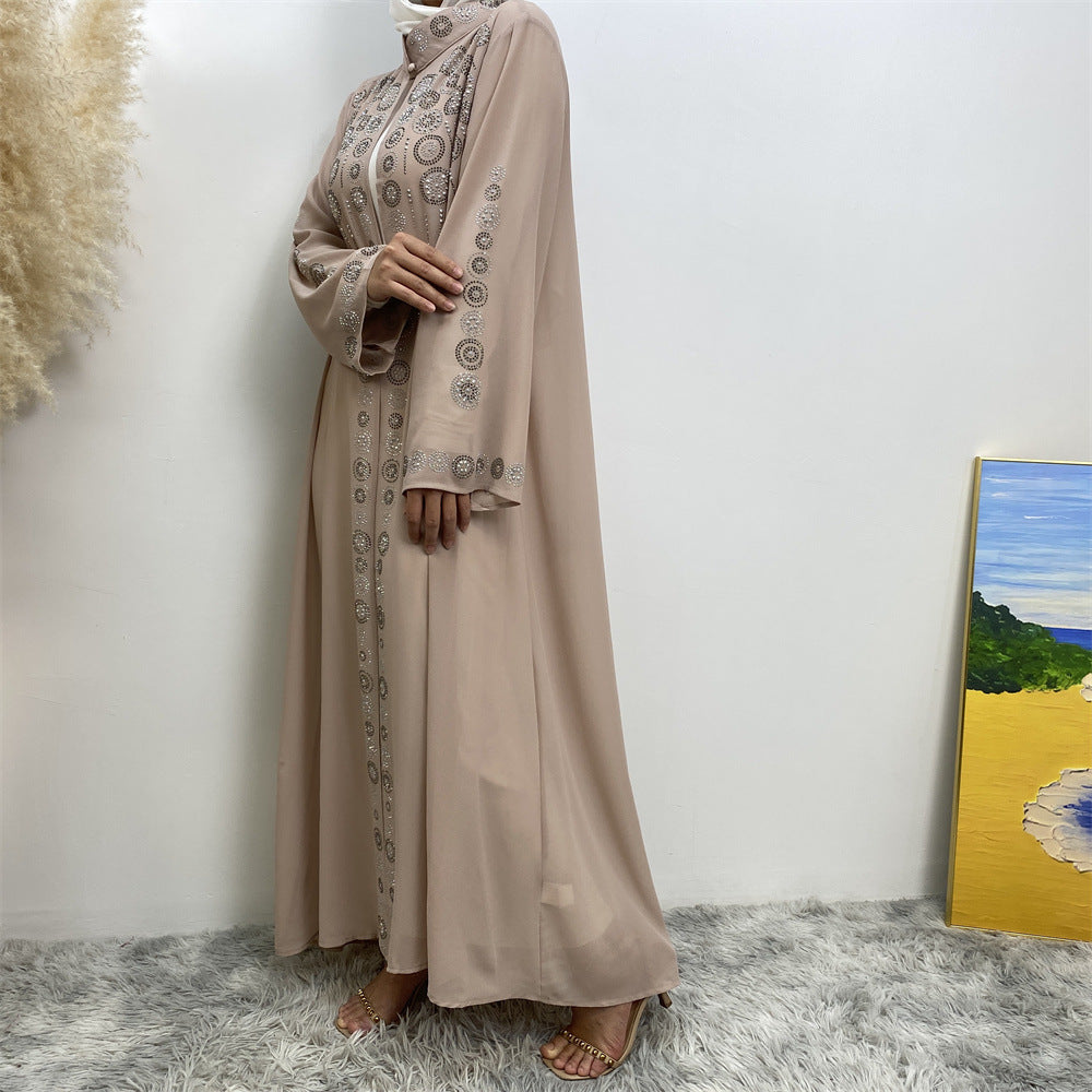 6740# Luxury chiffon africa diamond abaya long robe kaftan muslim women rhinestone open abaya