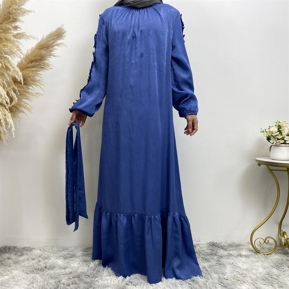 6582# Elegant satin dress long sleeve elasticated summer women dresses 9 colors