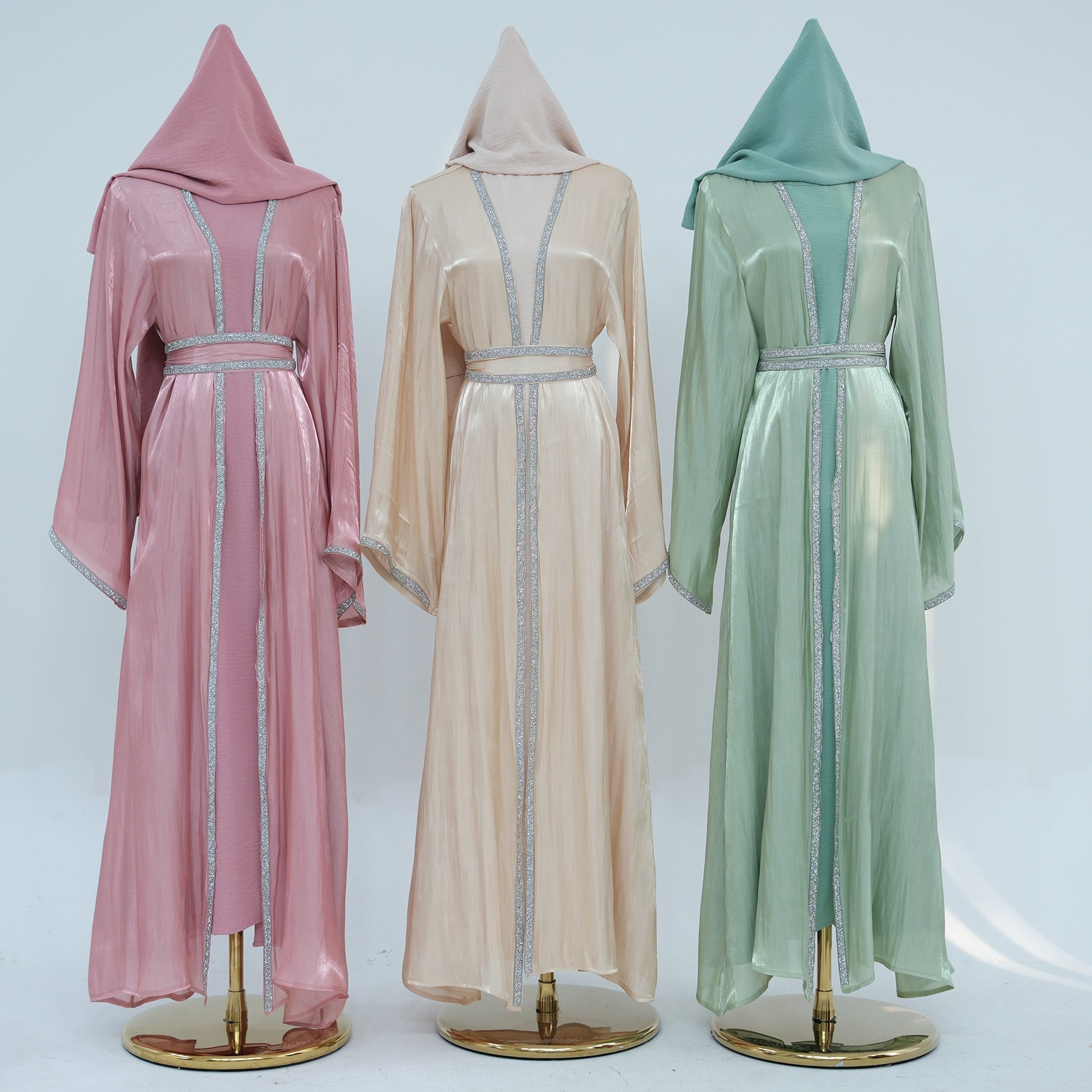 1699#2024 New Abaya Set Shinny Polyester Glitter Dubai Abaya Modest Kimono
