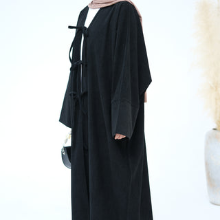 1927# Cutest Bow-Tie Front Open Corduroy Abaya Fall Winter Butterfly Cardigan Kimono Abaya