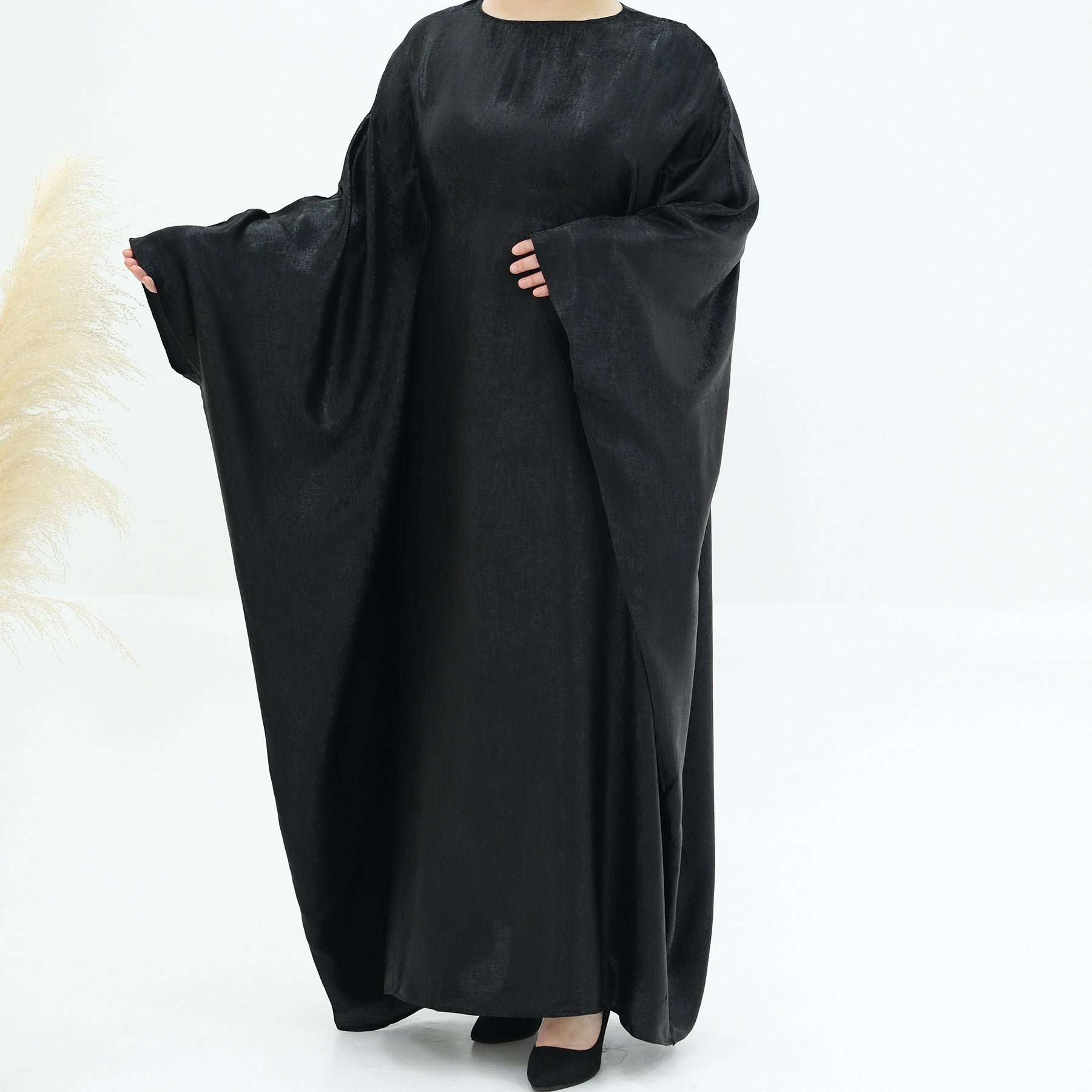 1778#2024 Women's Dresses Elegant Shiny Polyester Kaftan Abaya Batwing Muslim Dress