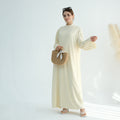 1905#High Neck Simple Daily Wear Plain Modest Abaya Women Muslim Dress Long Sleeve Slip Dress