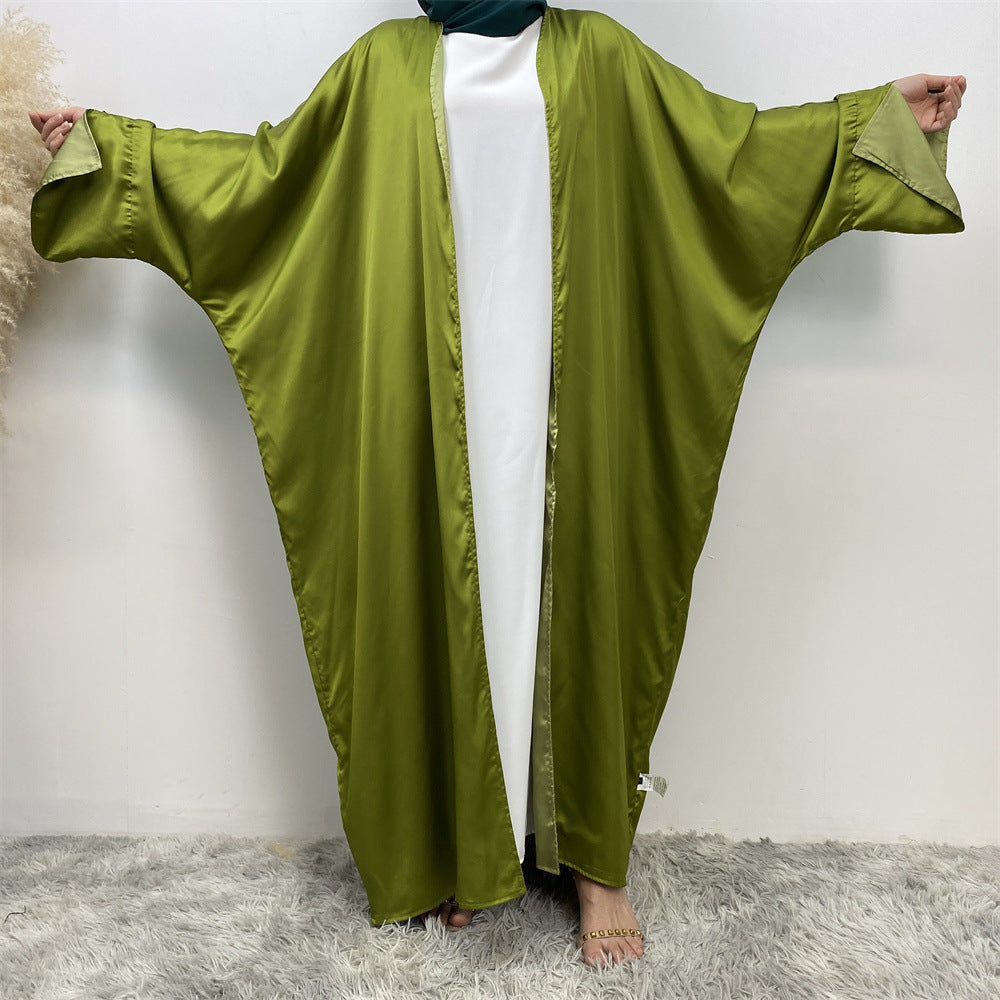 1428#ew Style Smooth Satin Material Particular Split Cuff Design Women Versatile Classy Open Abaya