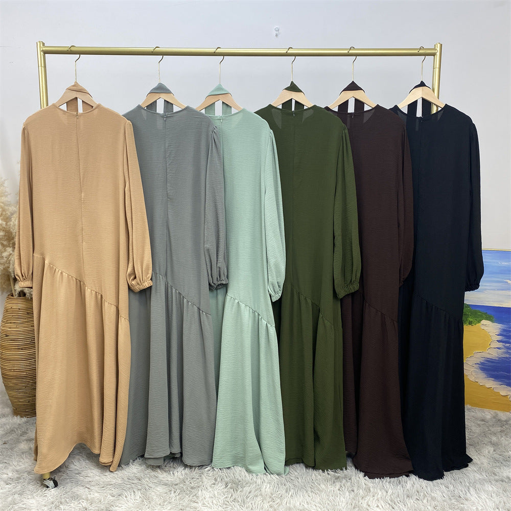 6738# New abaya crew neck wrinkle crepe fabric muslim women maxi dresses