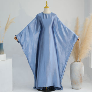 1774#Hot Selling Fashion Elegant Satin Dubai Kaftan Dresses with Tie Belt Butterfly Abaya