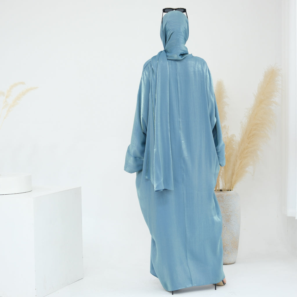 1789# 2024 New Shinny Polyester One Piece Hoodie Abaya Dubai Modest Dress with Attached Hijab