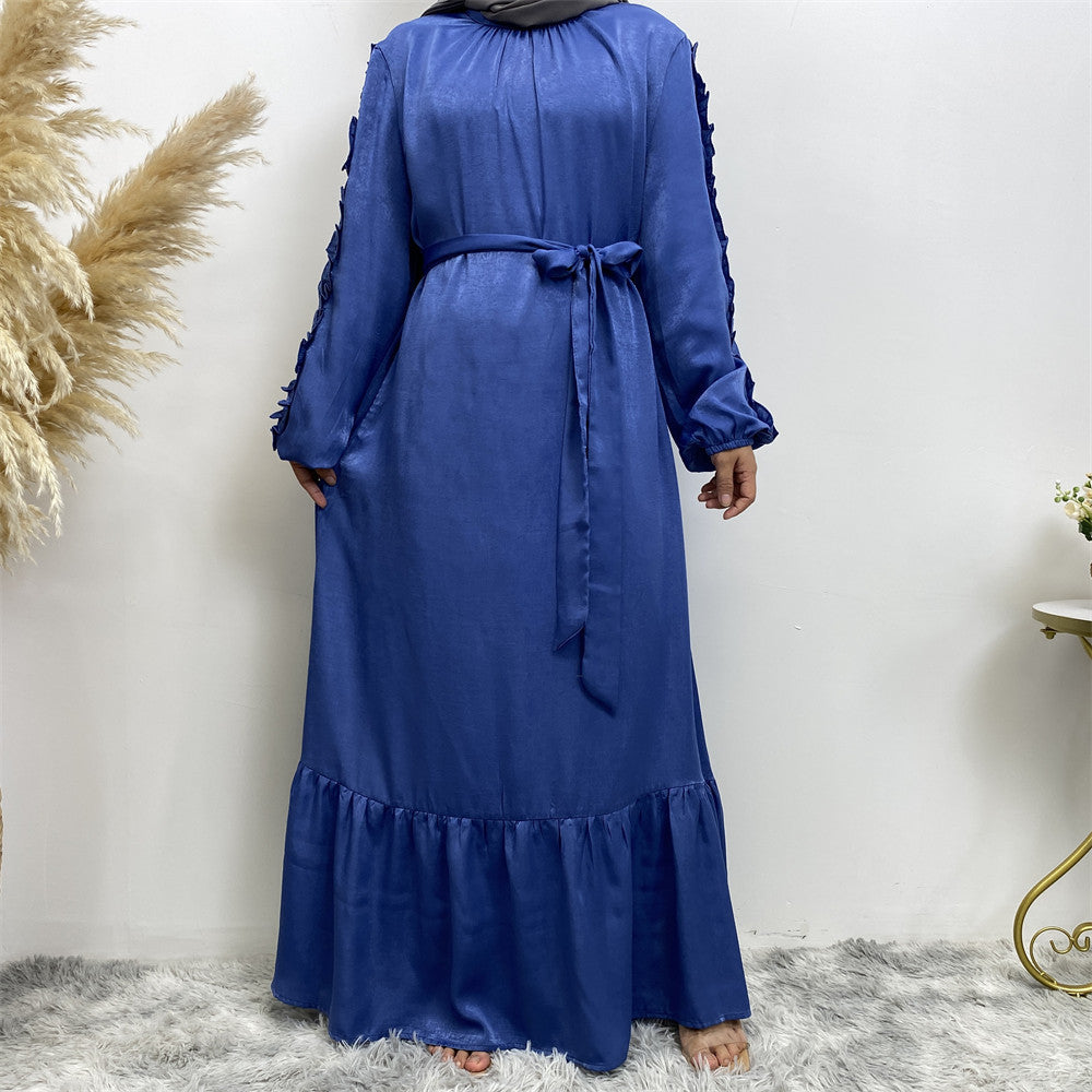 6582# Elegant satin dress long sleeve elasticated summer women dresses 9 colors