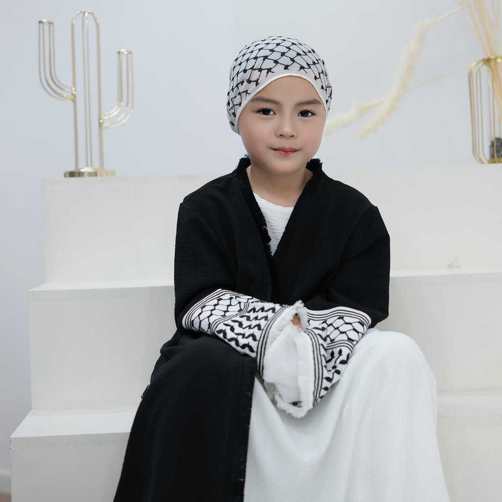 1782#Kids Abaya Keffiyeh Inspired Girls Embroidery Sleeves Women Maxi Dress Islamic Kaftan Trend Abaya