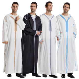 TH832#Abaya Muslim Clothing Long Sleeves Islamic High Quality Men's Robe with hat