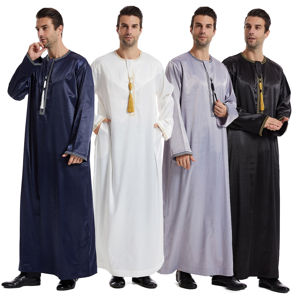 TH833#Abaya Muslim Clothing Long Sleeves Islamic High Quality Men's Robe