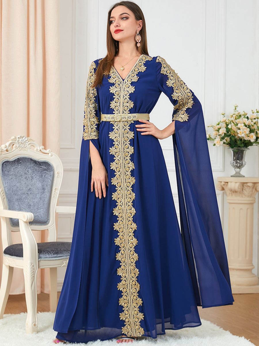 3229#Chiffon Dress Dubai Muslim Abaya Islamic Casual Long Sleeve Dress