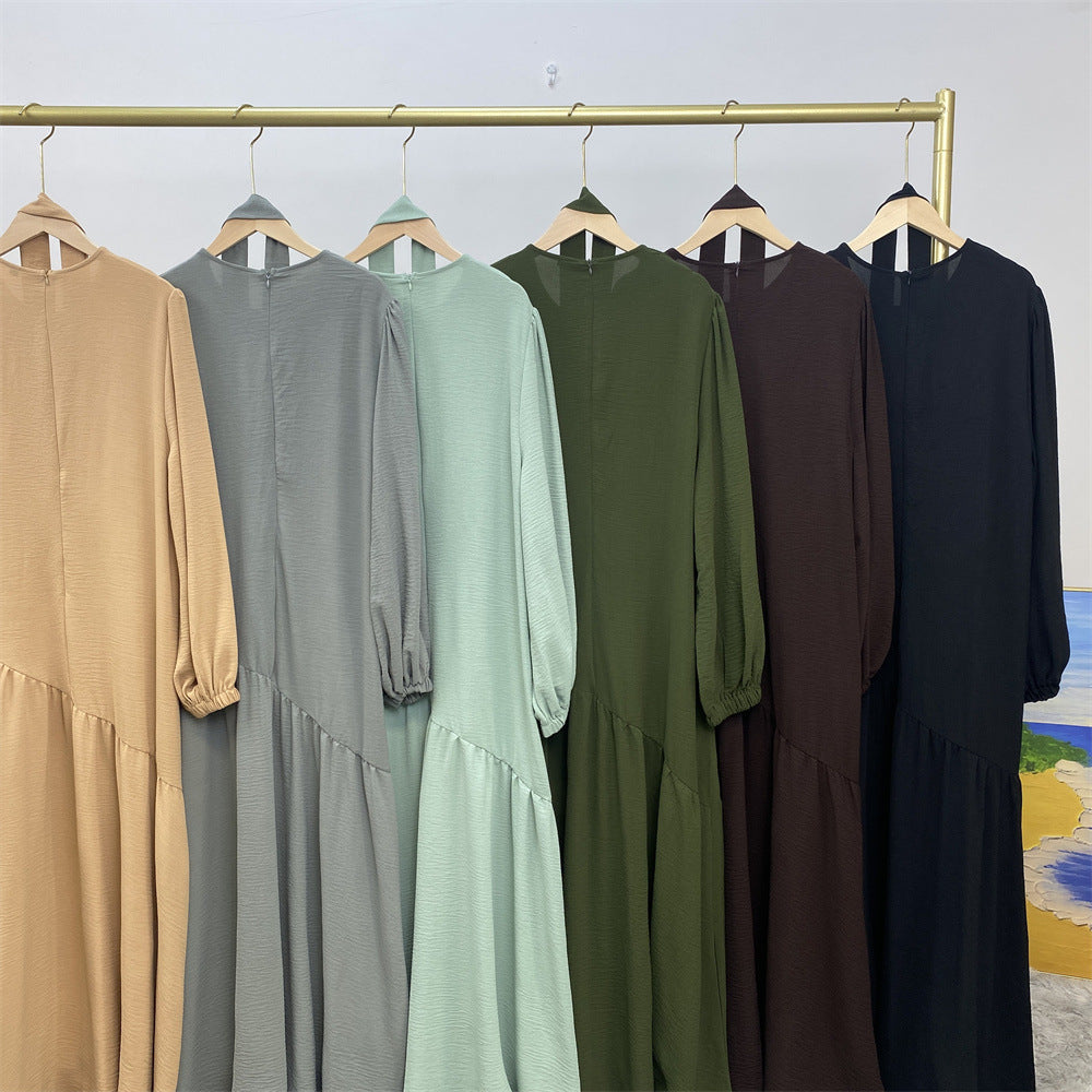 6738# New abaya crew neck wrinkle crepe fabric muslim women maxi dresses