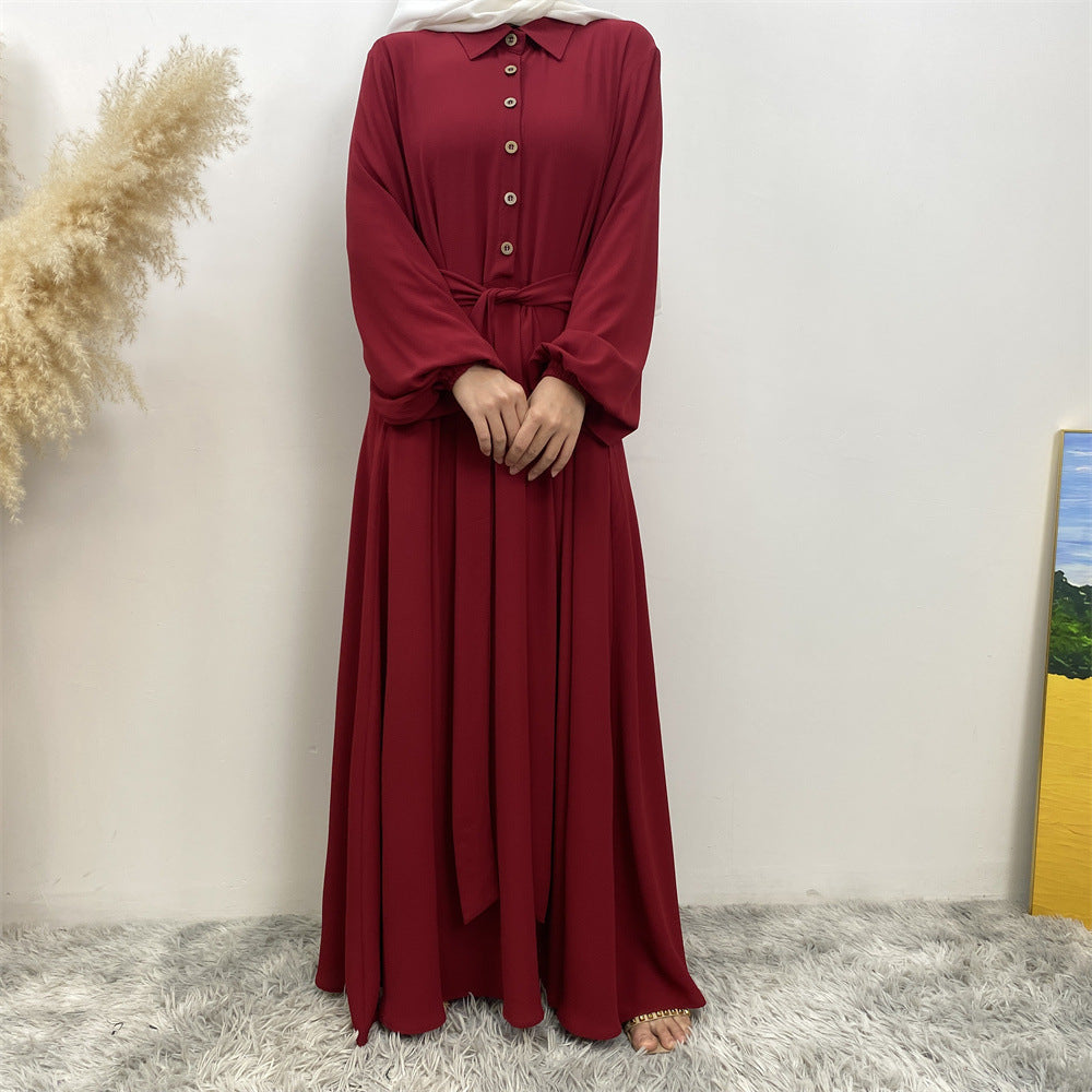 6771# Newest chiffon maxi dress muslim women abaya dresses with pockets 5 colors