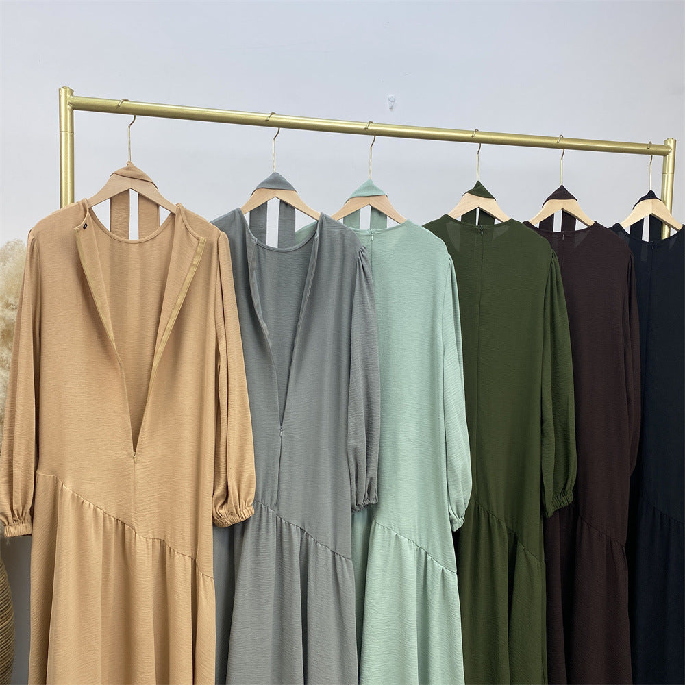 6738# New abaya crew neck wrinkle crepe fabric muslim women maxi dresses