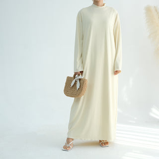 1905#High Neck Simple Daily Wear Plain Modest Abaya Women Muslim Dress Long Sleeve Slip Dress