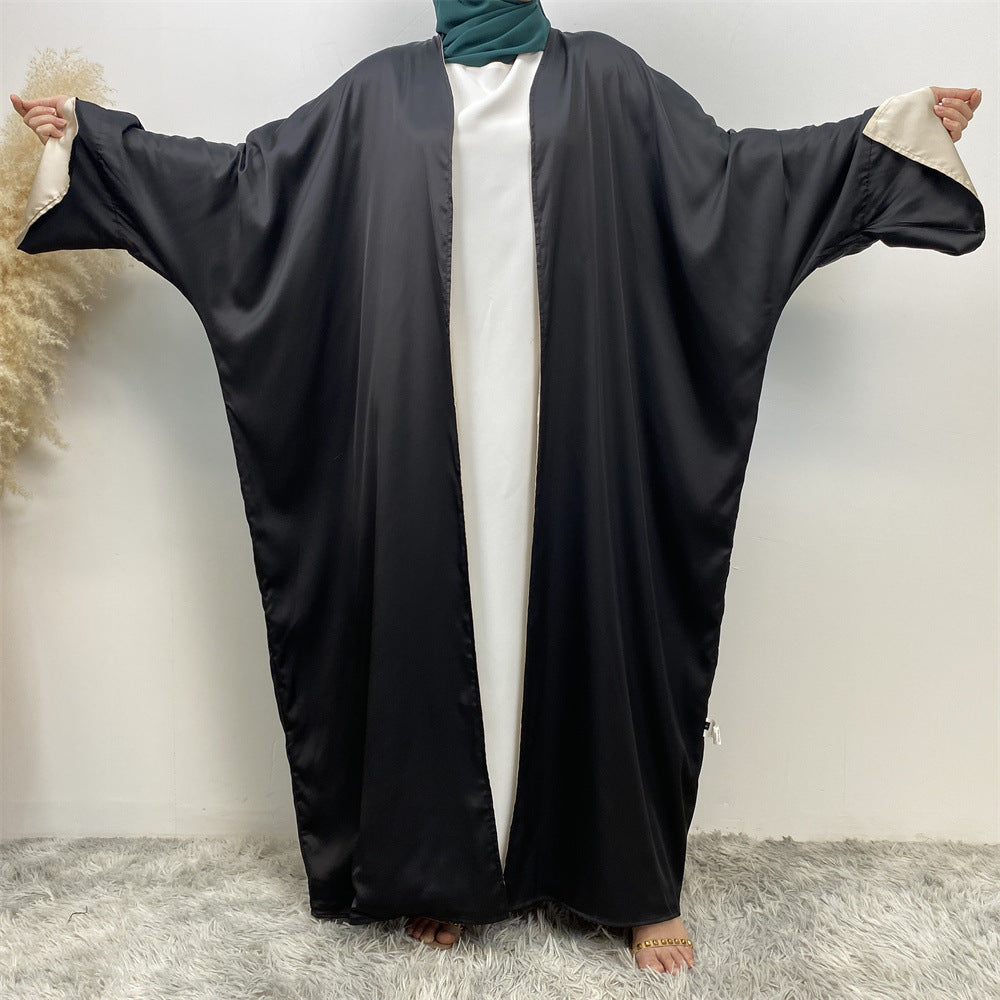 1428#ew Style Smooth Satin Material Particular Split Cuff Design Women Versatile Classy Open Abaya