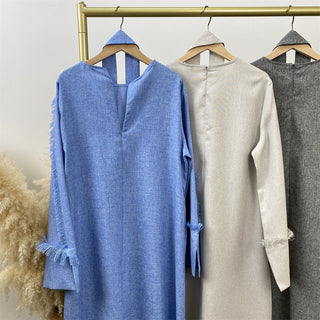 6804#Latest Dress for Women Linen Material Dubai Middle East Fashion Long Sleeve Dress Latest Dress for Women Linen Material Dubai Middle East Fashion Long Sleeve Dress