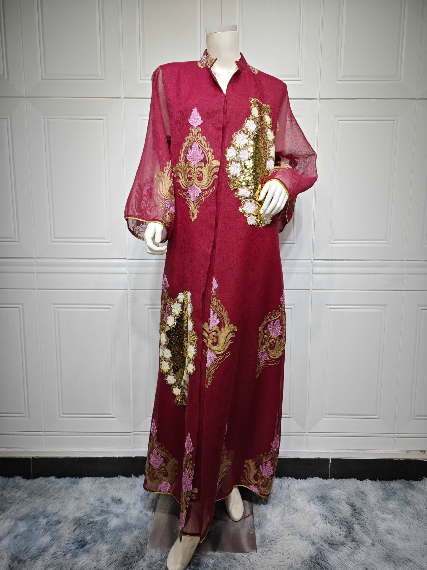 AB162# New burnt flower dress Muslim abaya morocco women's clothing