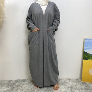 1997#New Fashion Cotton Autumn Winter Coat Cotton Side Pockets Open Abaya