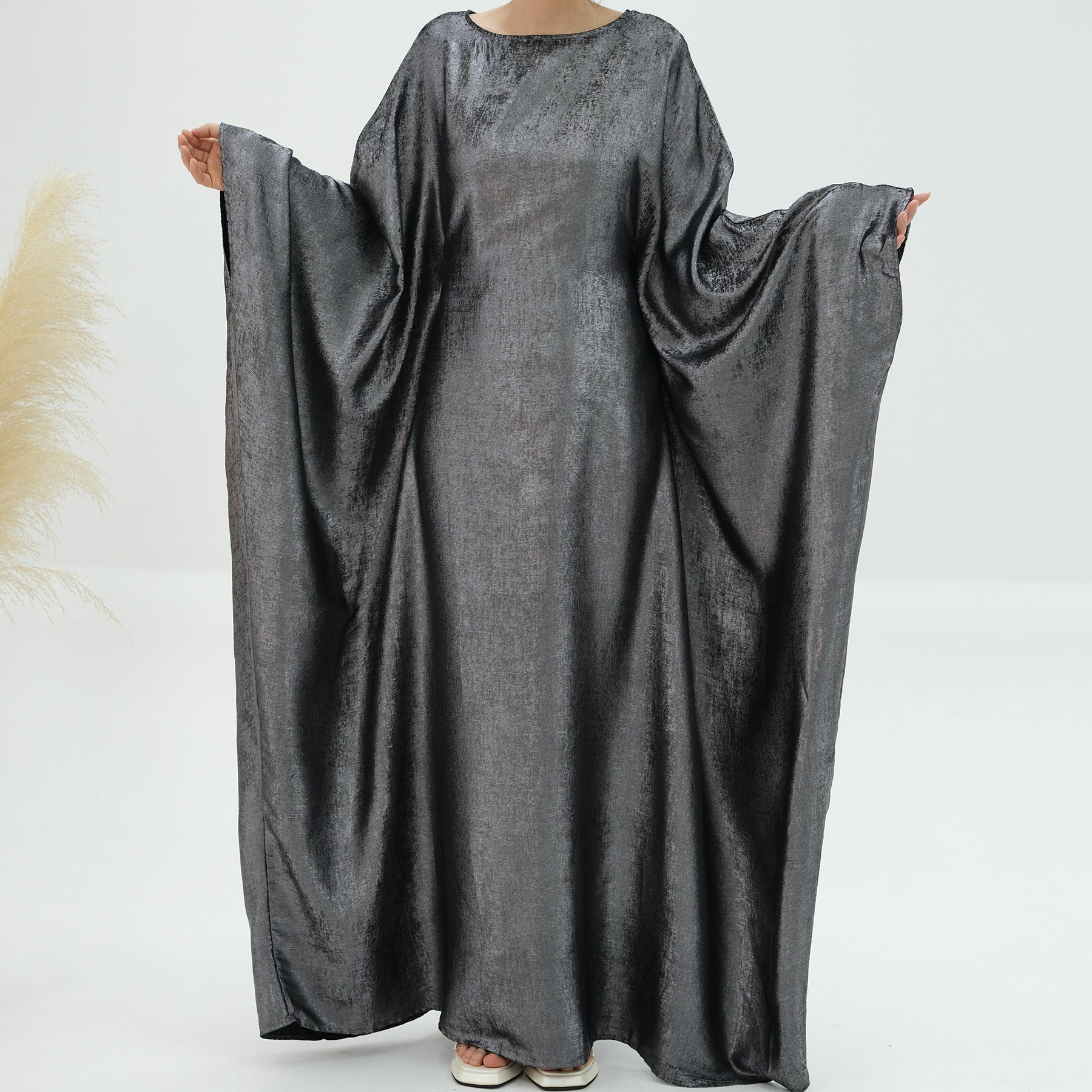 1778#2024 Women's Dresses Elegant Shiny Polyester Kaftan Abaya Batwing Muslim Dress