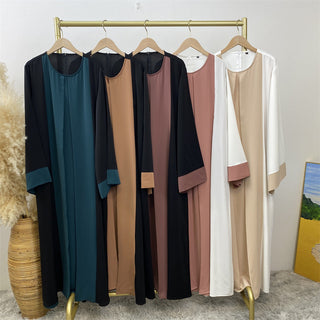 6780#Basic style flared sleeve closed  2 Pieces Dress abaya with pockets muslim women