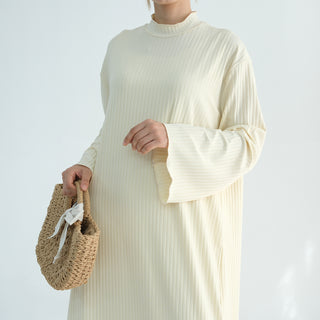 1905#High Neck Simple Daily Wear Plain Modest Abaya Women Muslim Dress Long Sleeve Slip Dress