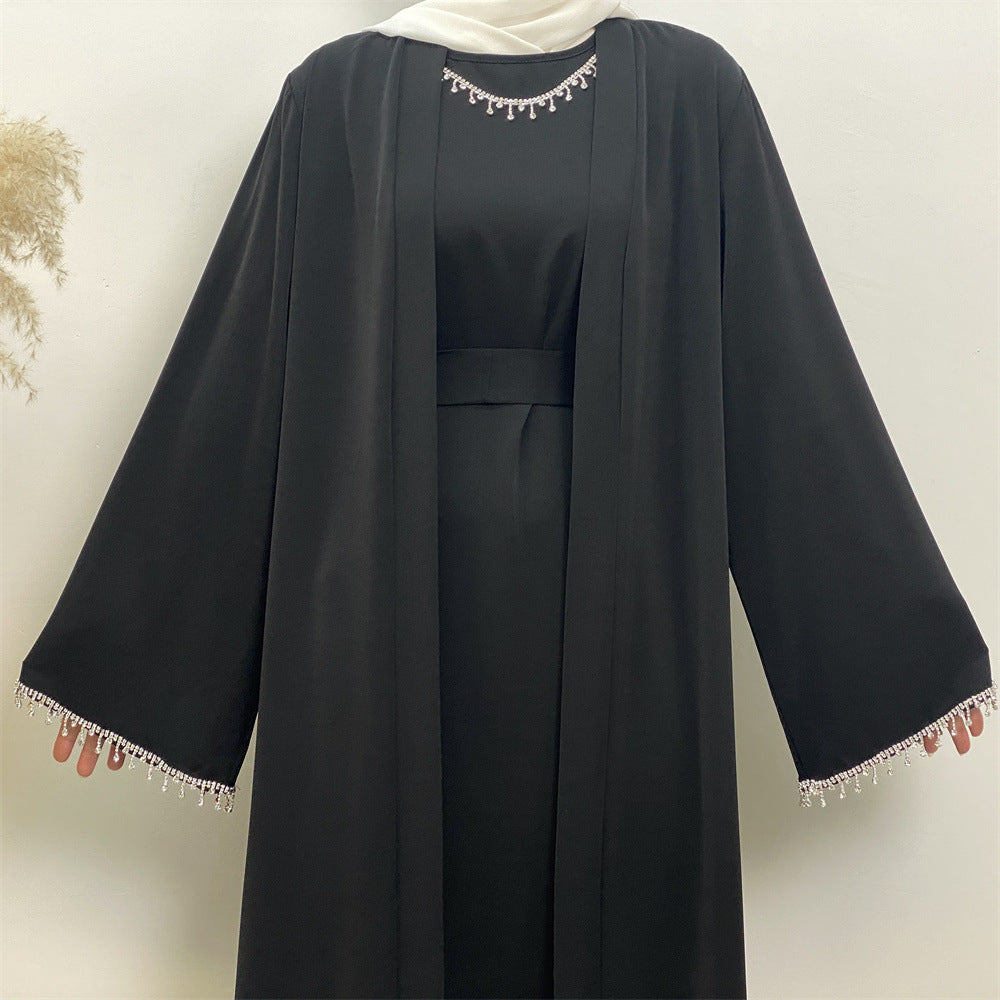 2006#Nida solid color two pieces set modest kaftan ramadan diamond dubai abayas