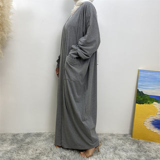 1997#New Fashion Cotton Autumn Winter Coat Cotton Side Pockets Open Abaya