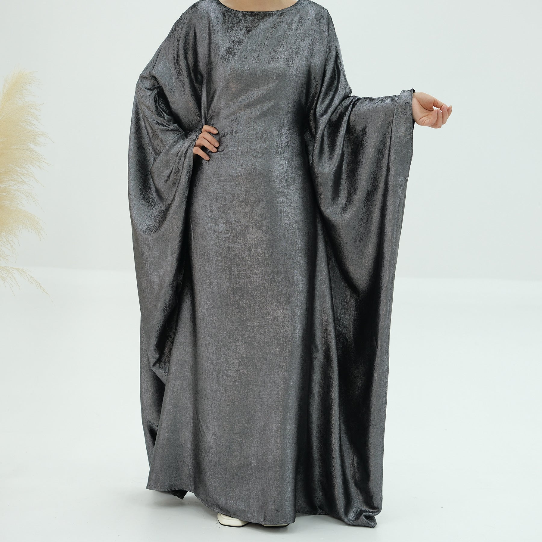 1778#2024 Women's Dresses Elegant Shiny Polyester Kaftan Abaya Batwing Muslim Dress