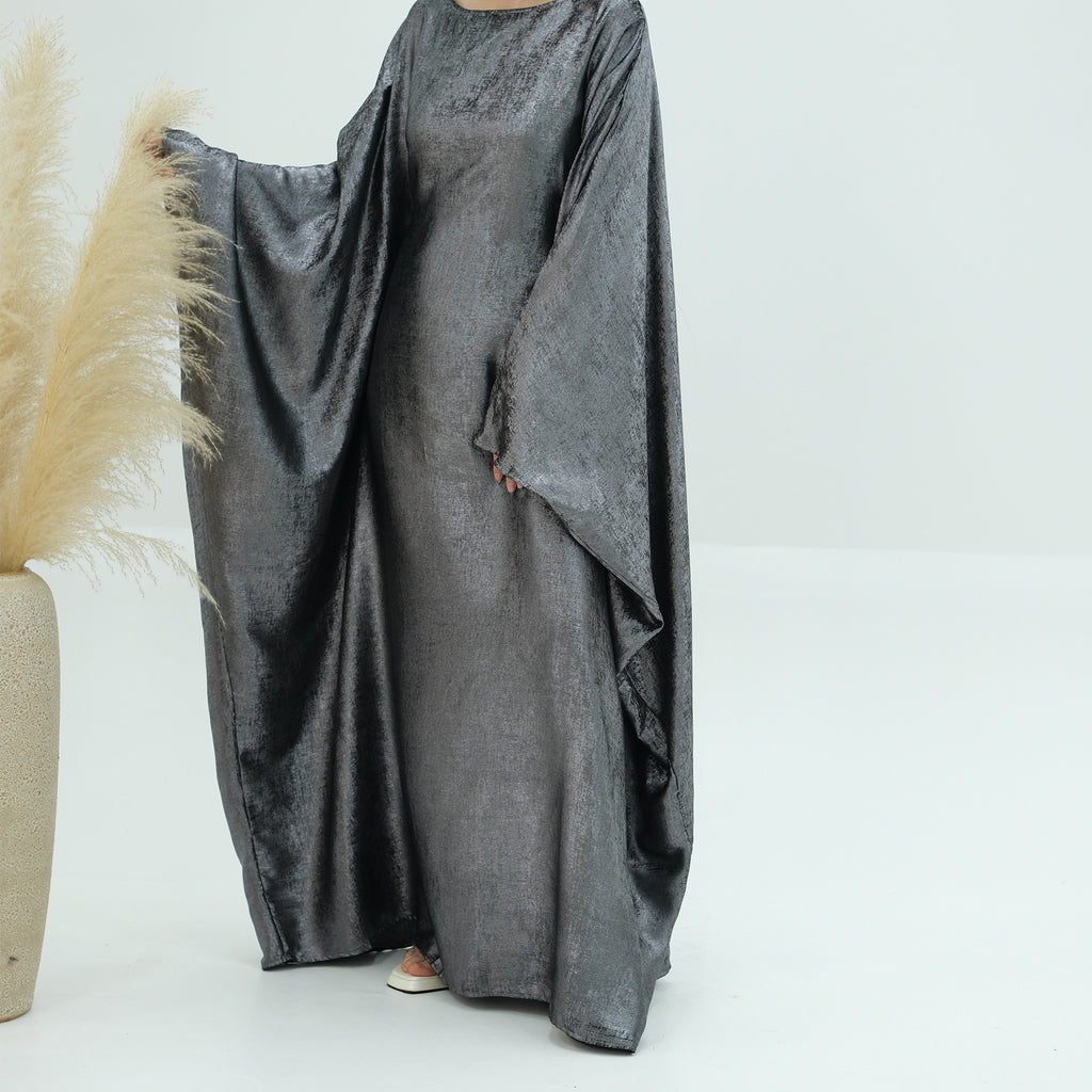 1778#2024 Women's Dresses Elegant Shiny Polyester Kaftan Abaya Batwing Muslim Dress