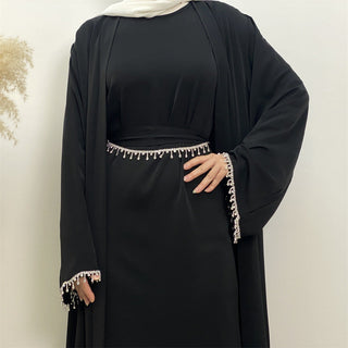 2006#Nida solid color two pieces set modest kaftan ramadan diamond dubai abayas