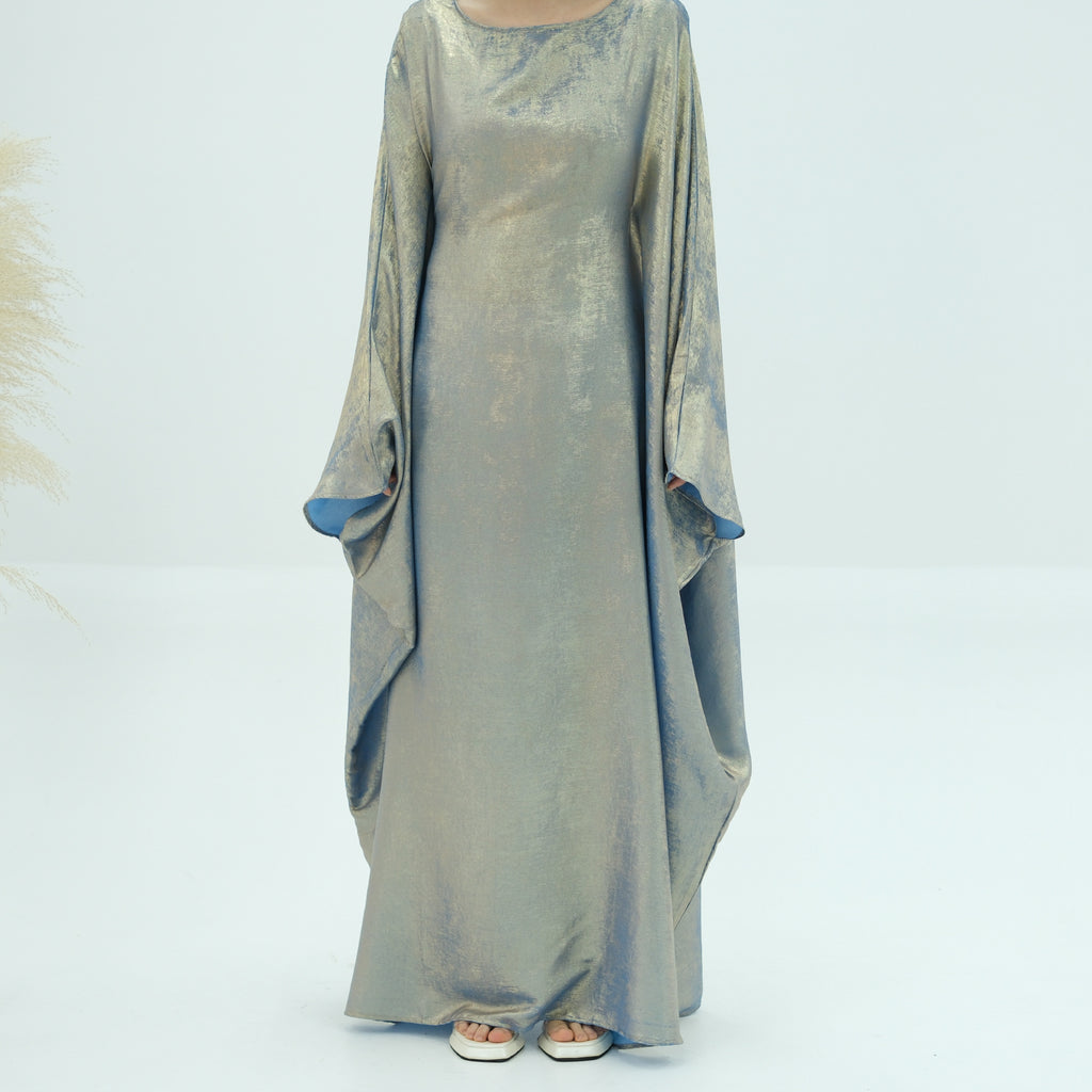 1778#2024 Women's Dresses Elegant Shiny Polyester Kaftan Abaya Batwing Muslim Dress