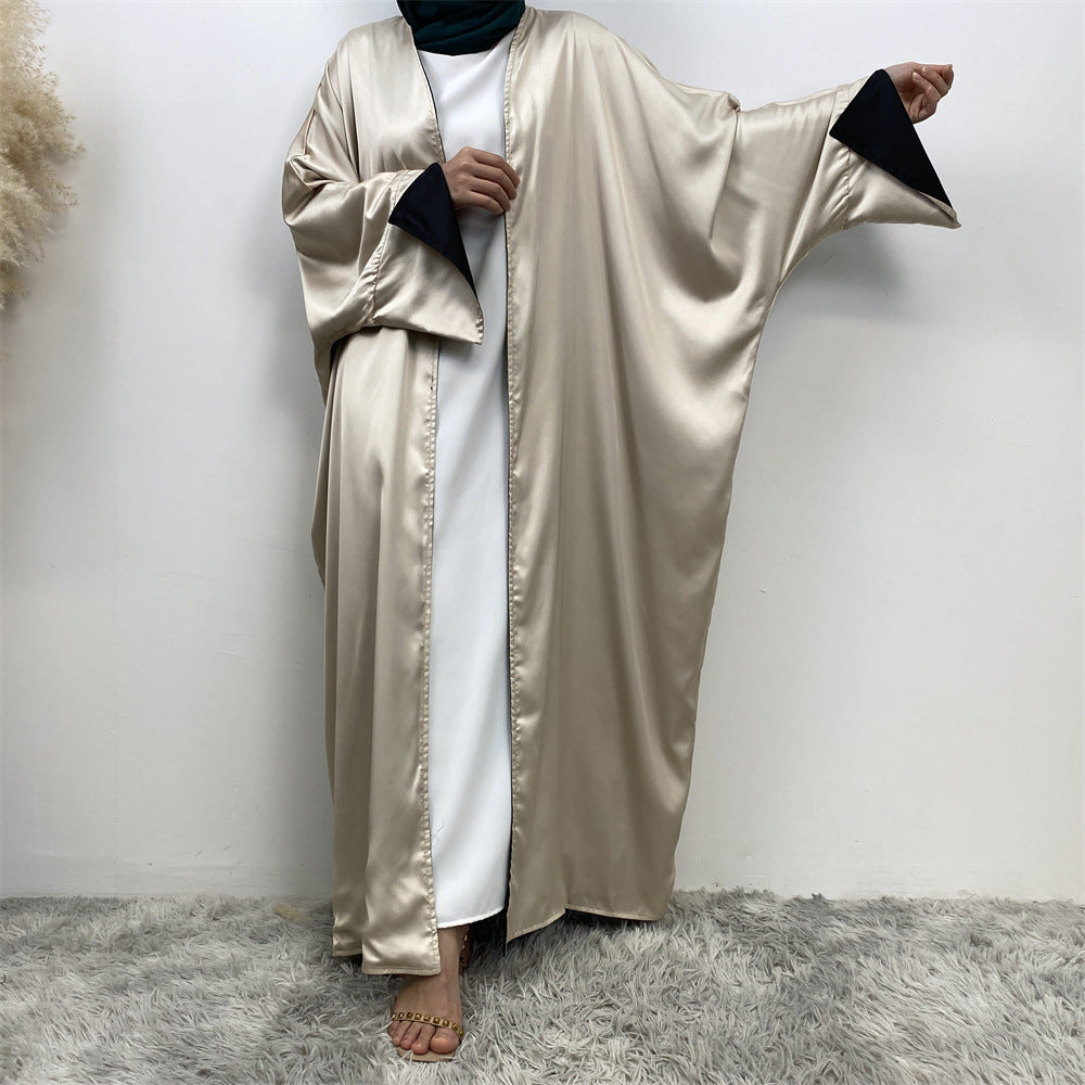 1428#ew Style Smooth Satin Material Particular Split Cuff Design Women Versatile Classy Open Abaya