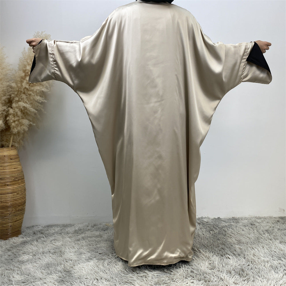 1428#ew Style Smooth Satin Material Particular Split Cuff Design Women Versatile Classy Open Abaya