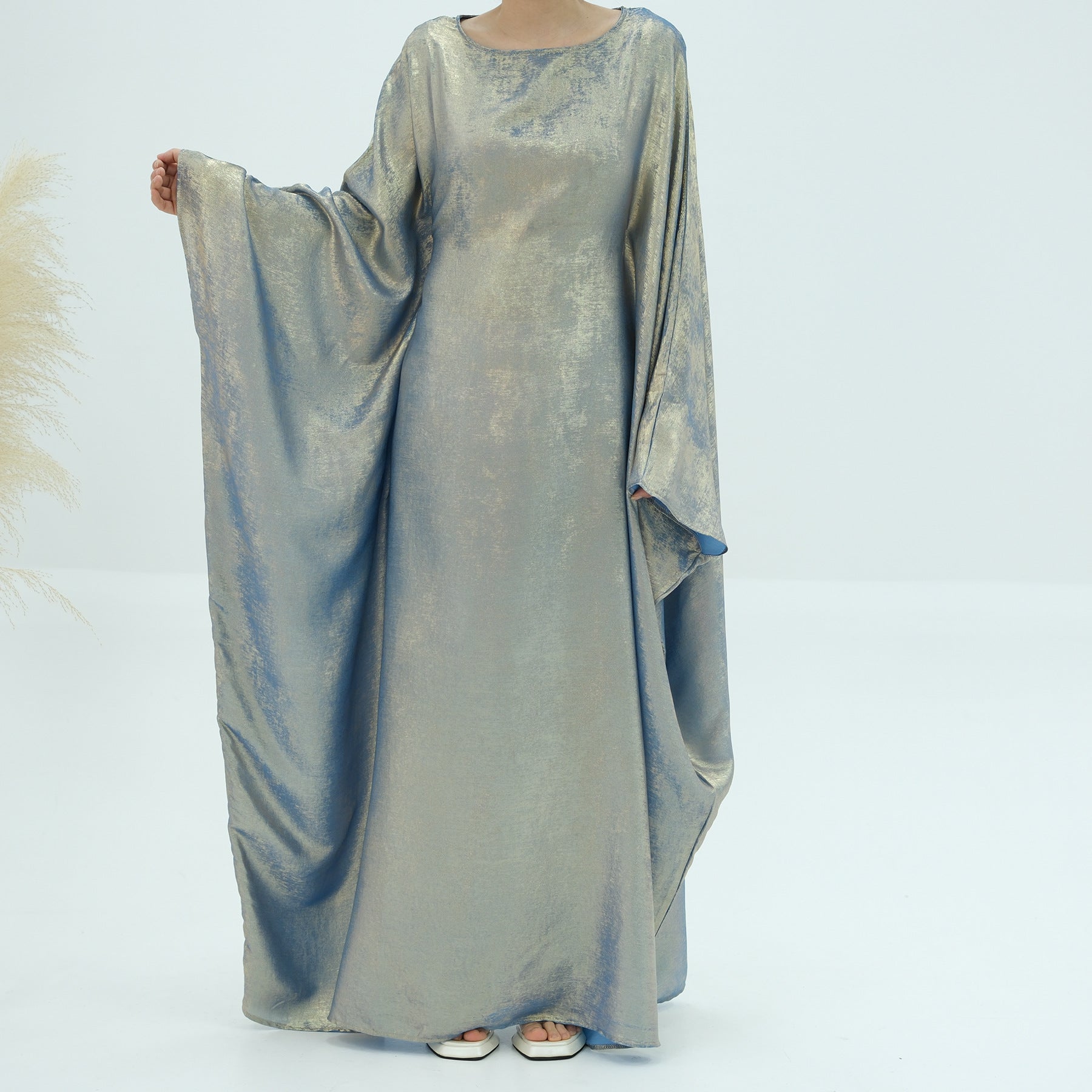 1778#2024 Women's Dresses Elegant Shiny Polyester Kaftan Abaya Batwing Muslim Dress