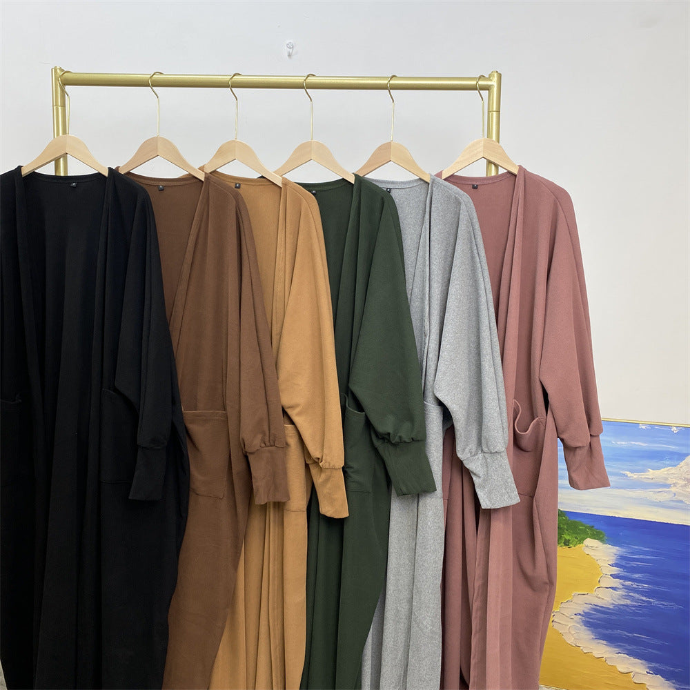 1997#New Fashion Cotton Autumn Winter Coat Cotton Side Pockets Open Abaya