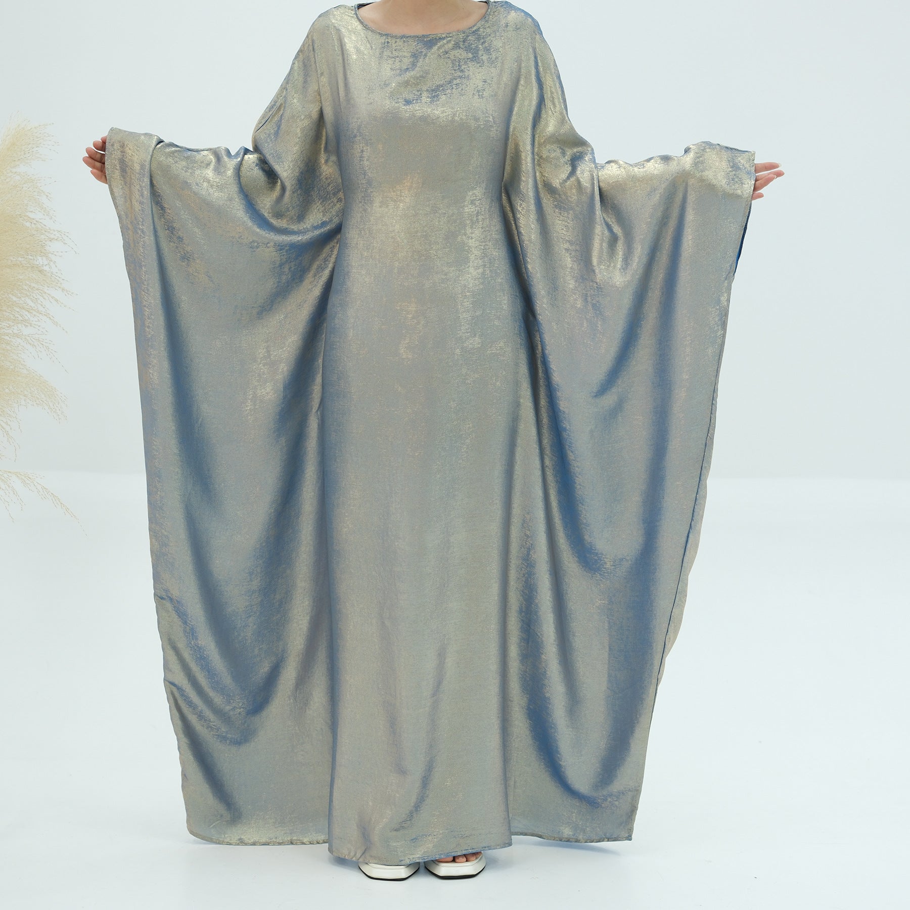 1778#2024 Women's Dresses Elegant Shiny Polyester Kaftan Abaya Batwing Muslim Dress