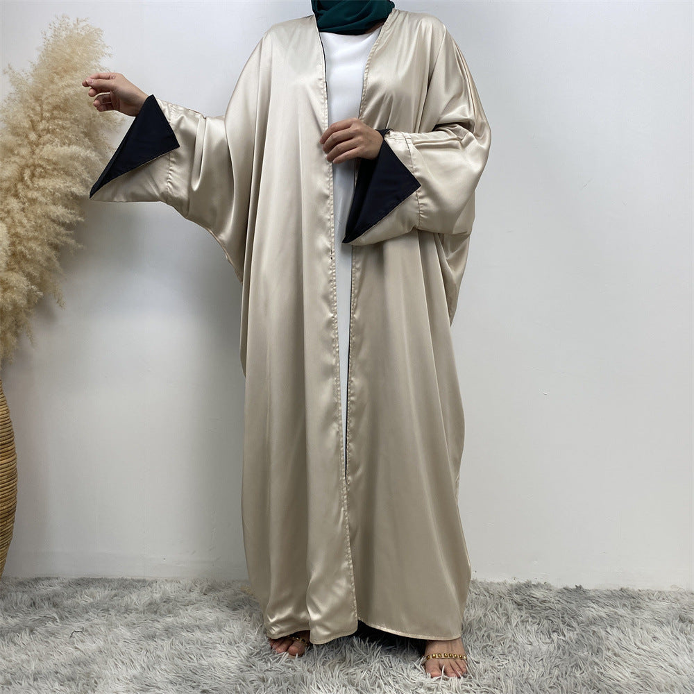 1428#ew Style Smooth Satin Material Particular Split Cuff Design Women Versatile Classy Open Abaya