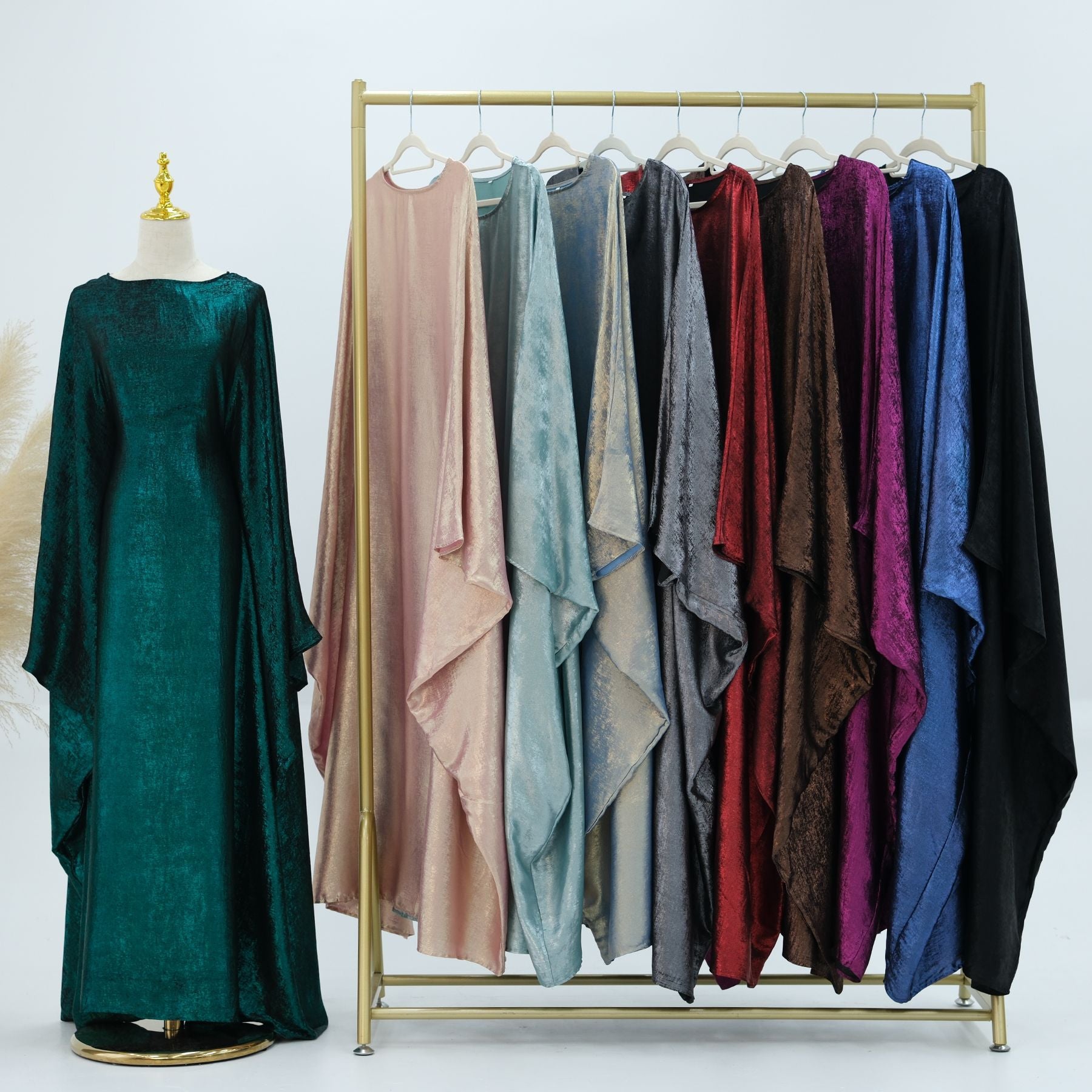 1778#2024 Women's Dresses Elegant Shiny Polyester Kaftan Abaya Batwing Muslim Dress