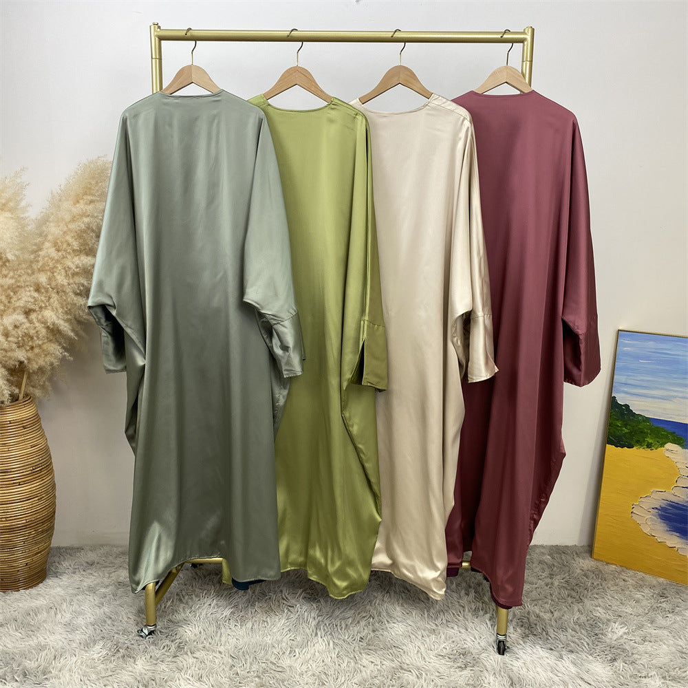 1428#ew Style Smooth Satin Material Particular Split Cuff Design Women Versatile Classy Open Abaya