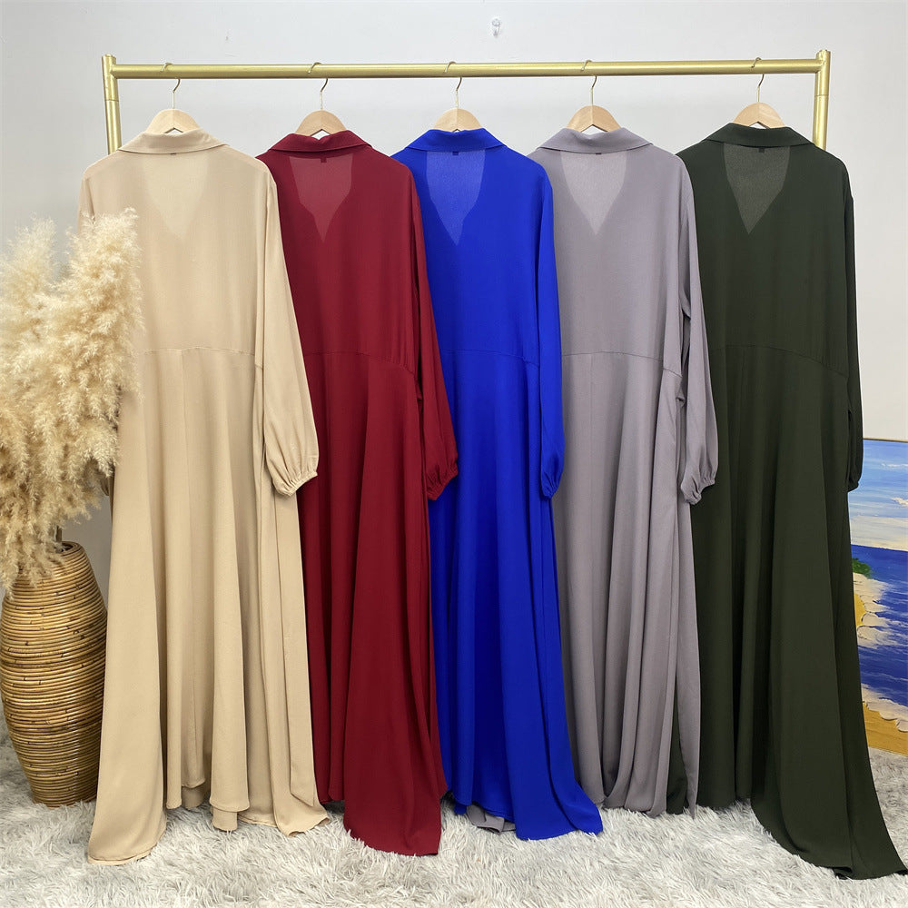 6771# Newest chiffon maxi dress muslim women abaya dresses with pockets 5 colors
