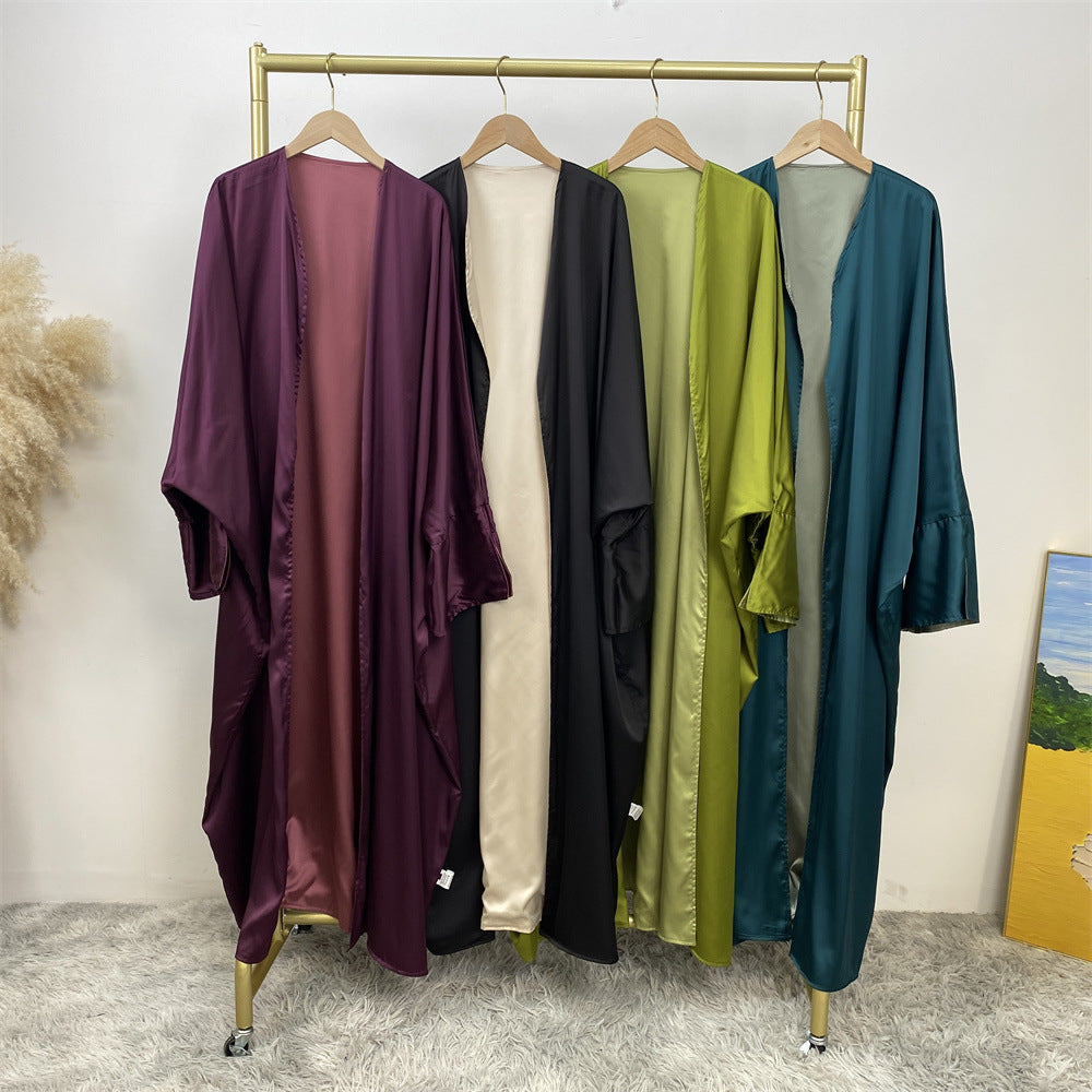 1428#ew Style Smooth Satin Material Particular Split Cuff Design Women Versatile Classy Open Abaya