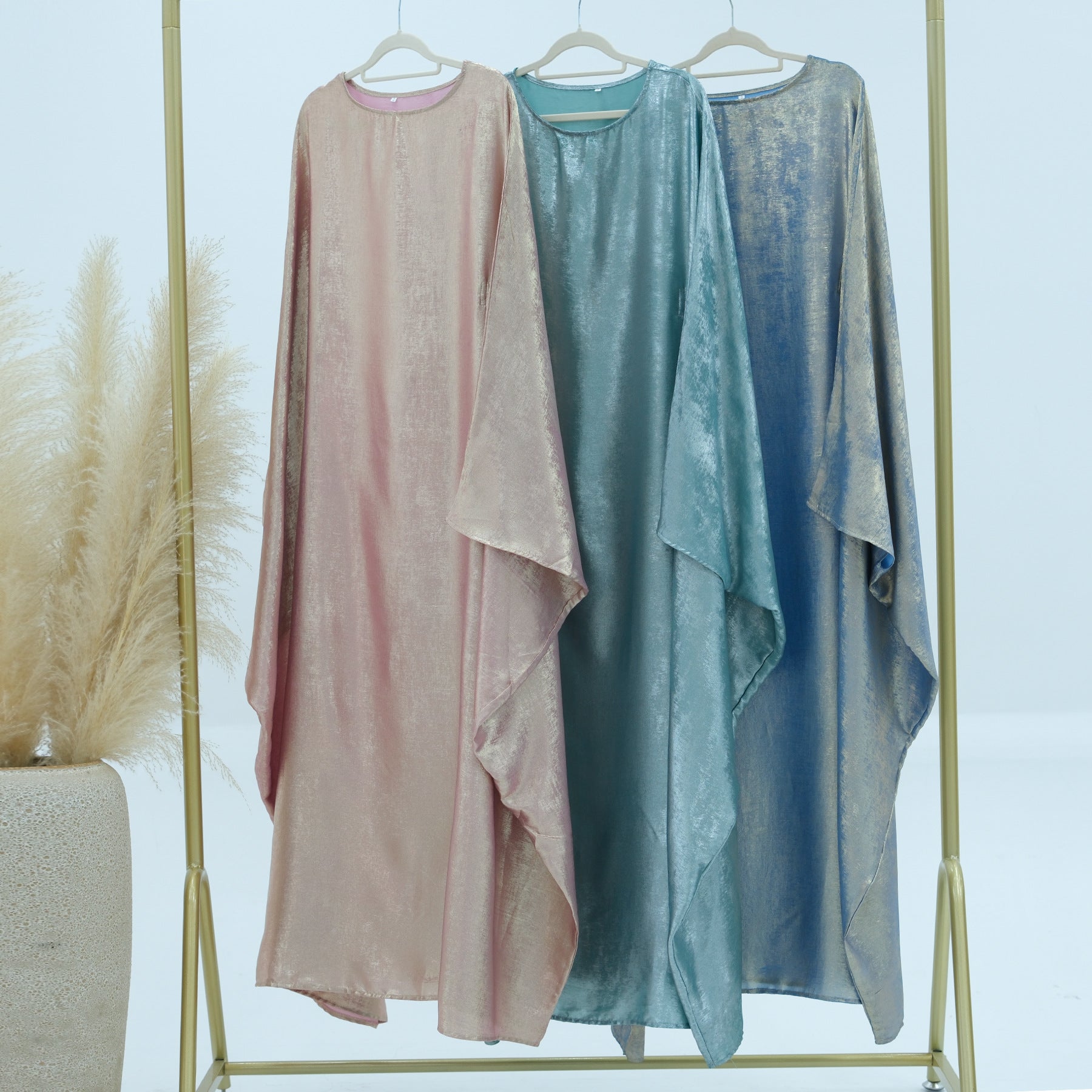 1778#2024 Women's Dresses Elegant Shiny Polyester Kaftan Abaya Batwing Muslim Dress