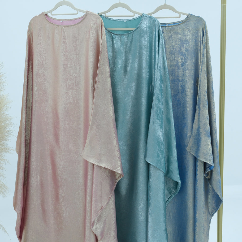 1778#2024 Women's Dresses Elegant Shiny Polyester Kaftan Abaya Batwing Muslim Dress