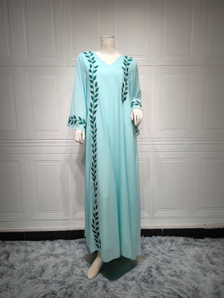 001#Chiffon Long Muslim Embroidery Round Neck Dress With Scarf