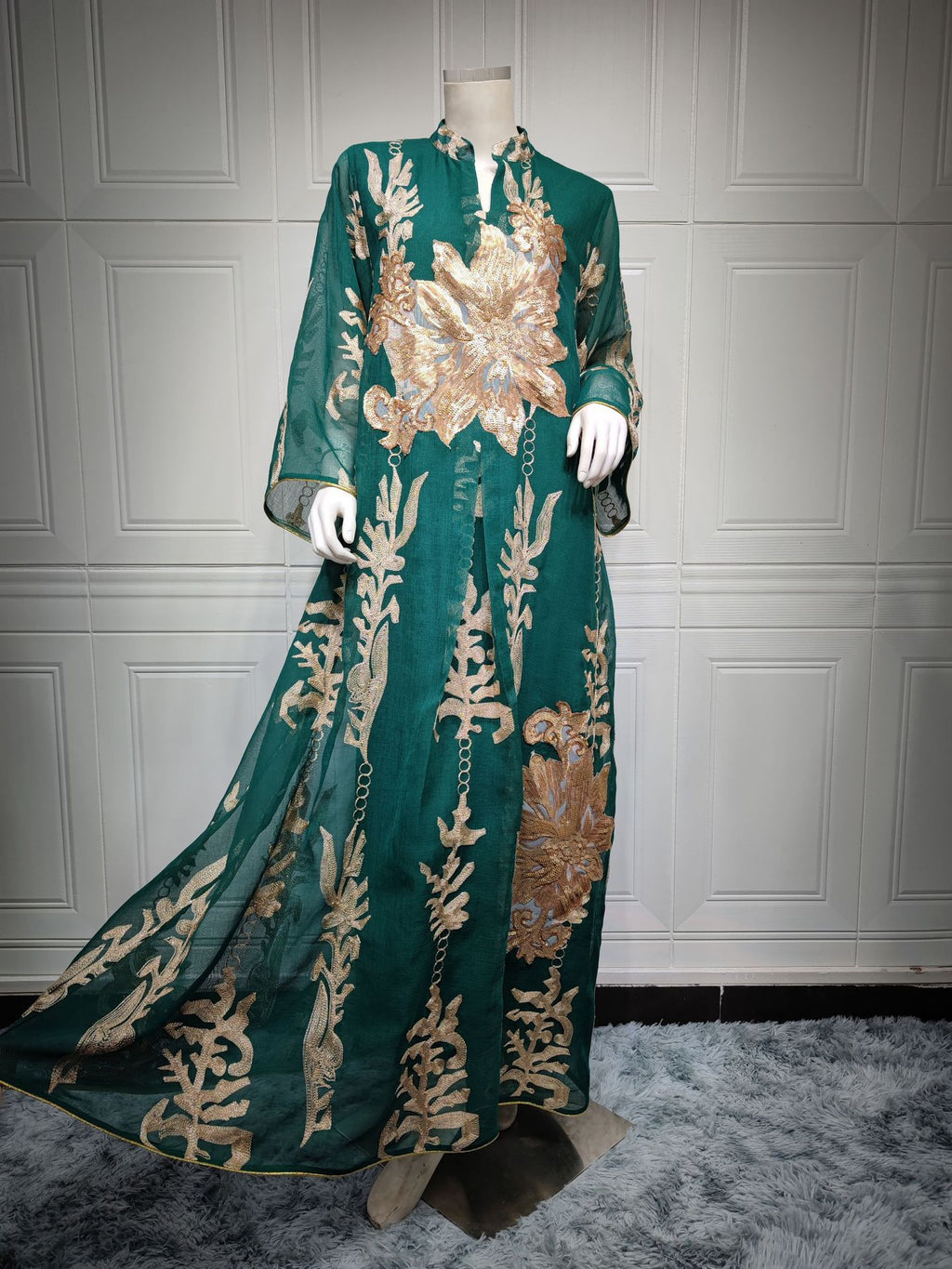 AB056# New burnt flower sequin dress light luxury ladies party dress Muslim abaya women's clothing