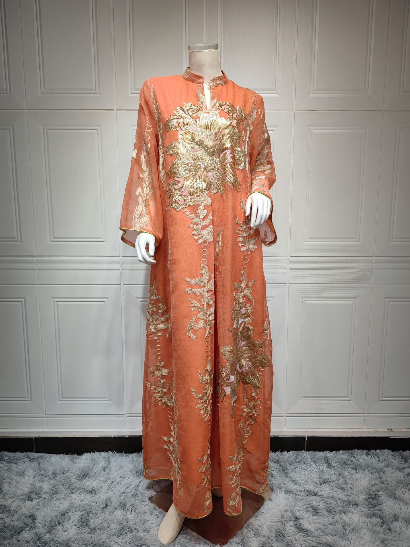 AB056# New burnt flower sequin dress light luxury ladies party dress Muslim abaya women's clothing
