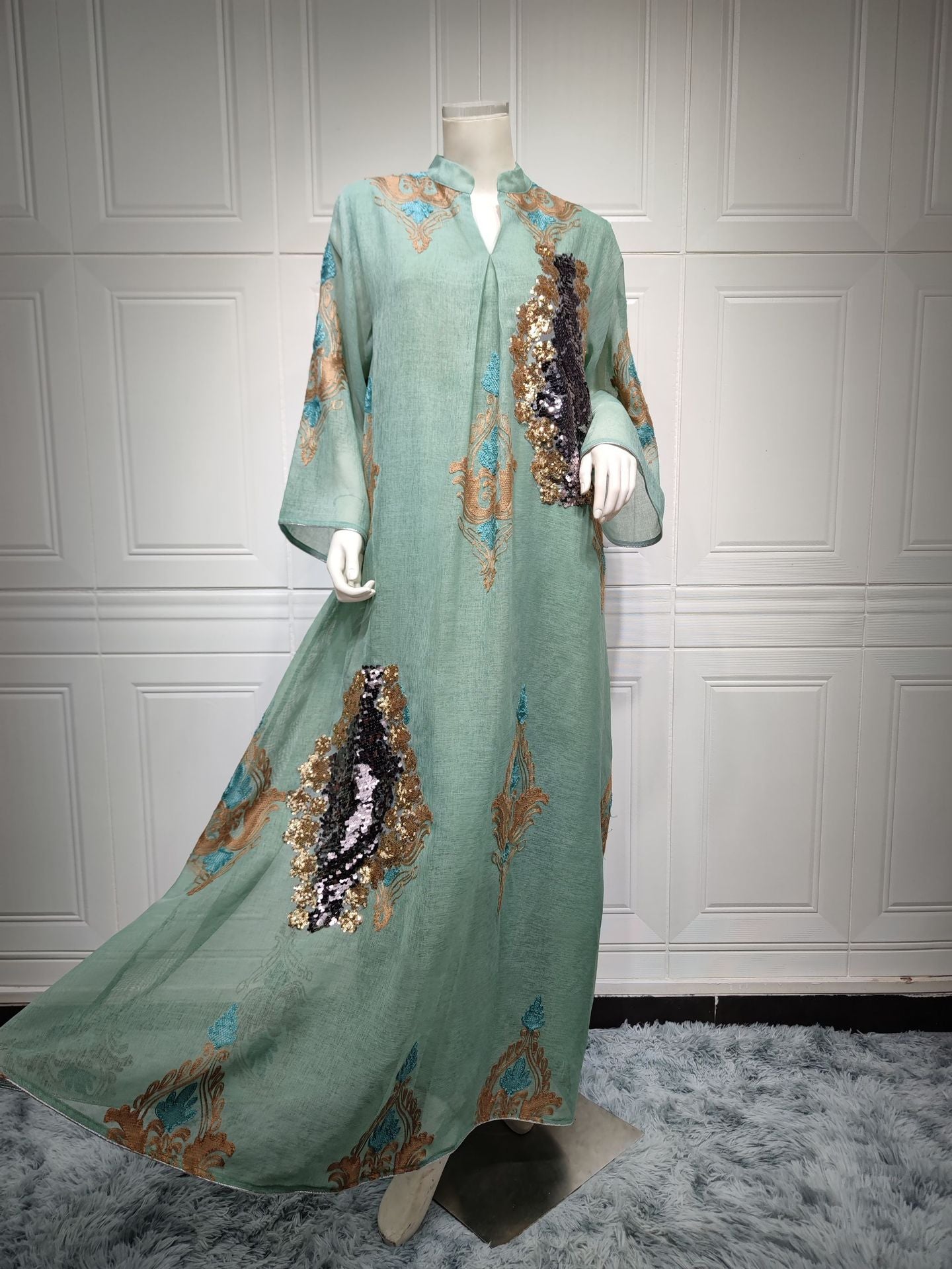 AB162# New burnt flower dress Muslim abaya morocco women's clothing
